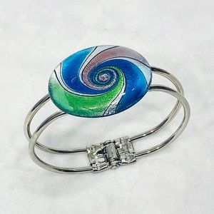 Art Glass Oval Cuff Bracelet with Hinge